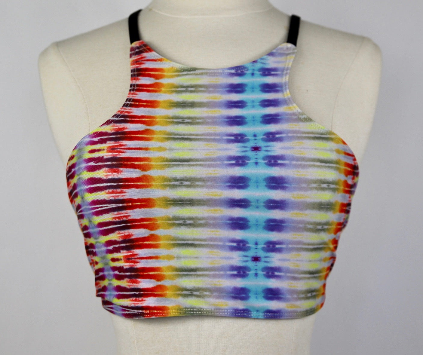 Diamond Rainbow Racerback Halter Top Hawaiian Swim Suit Handmade Maui, Grateful Dead, merry pranksters, dead and company, festival gear