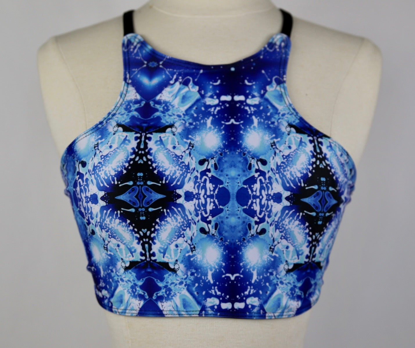Psychedelic Blue Liquid Wave Racerback Halter Swim Suit Hawaiian