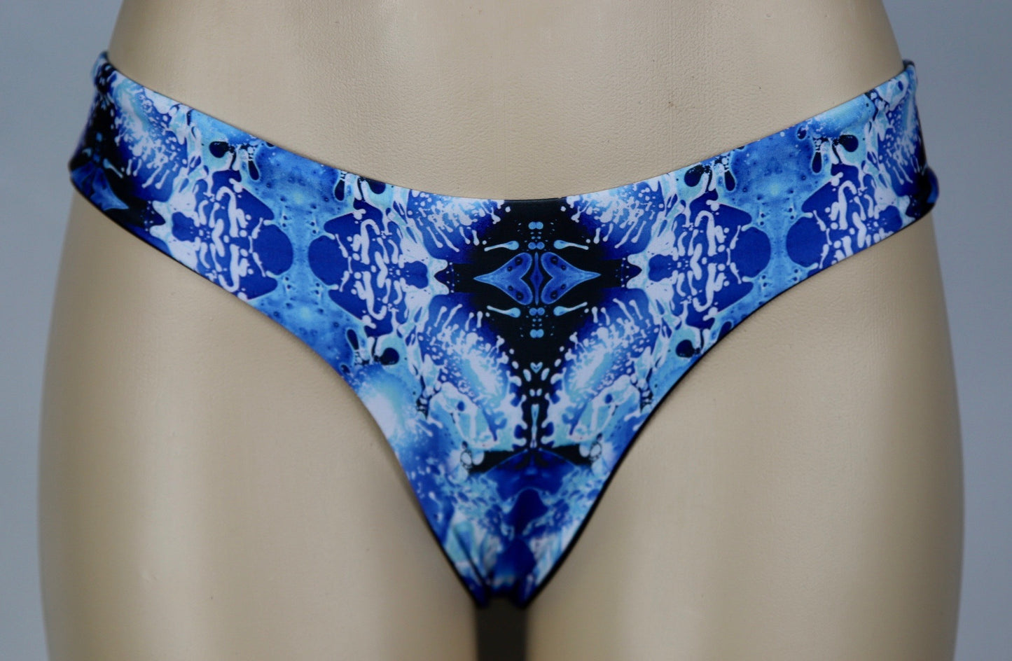 Psychedelic Blue Liquid Wave Mini Scrunch Bottom Hawaiian Swim Suit Tie Dye