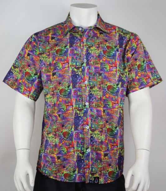 Rainbow Grateful Dead / Dead & Company Merry Pranksters Psychedelic Blotter Art Festival Button Up Shirt Ken Kesey Acid Test Poster Jammin On