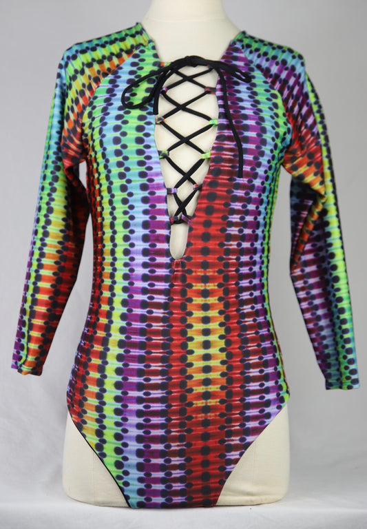 Rainbow Pleat Long Sleeve One Piece