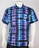 blue, purple and black tie dye pleat button down pocket shirt by Aquadelics